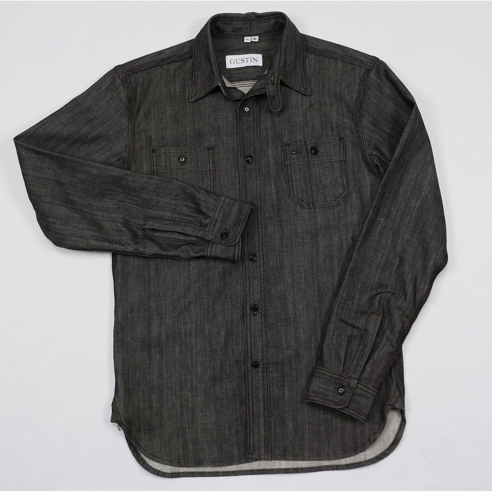 Gustin Mens S Slim Charcoal Grey Raw Denim Work Shirt Button Down USA Made